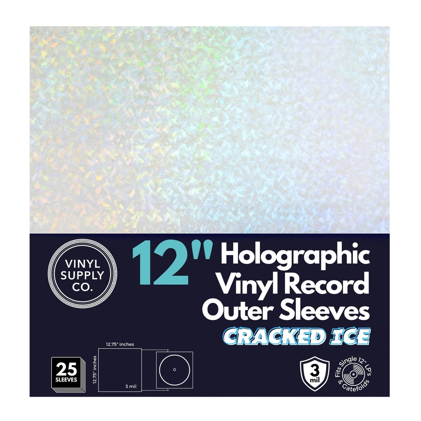 12" Holographic Outer Sleeves Cracked Ice Pack of 25 Vinyl Supply Co.