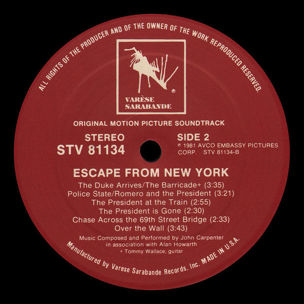 STV 81134 - John Carpenter - Escape From New York (1981) (Original Motion Picture Soundtrack)