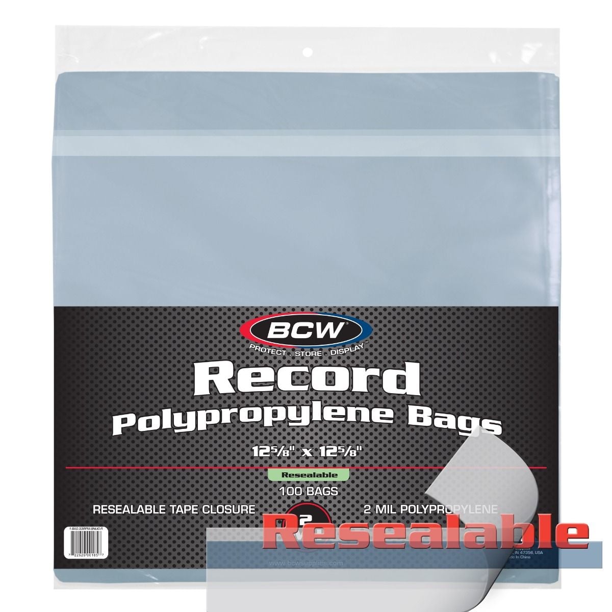 BCW-1-BAG-33RPM-SNUG-R - BCW - Resealable 12-Inch Record Bags - Snug