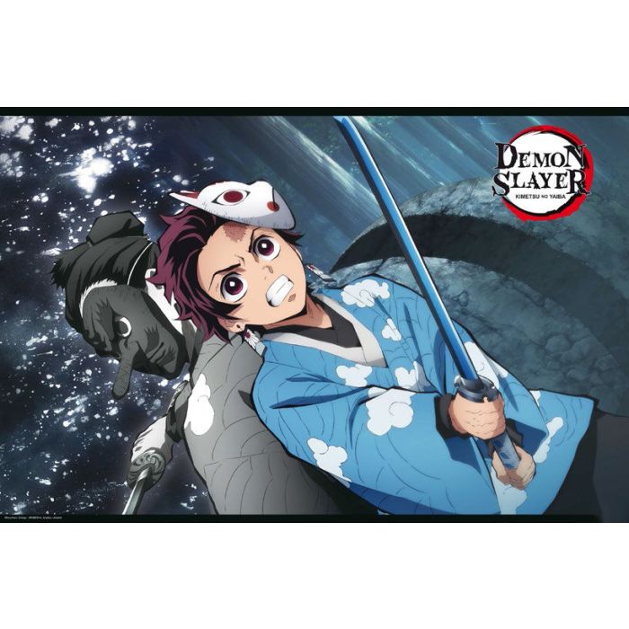 Demon Slayer Tanjiro & Urukodaki - Blue Sword [Poster]-Helix Sounds