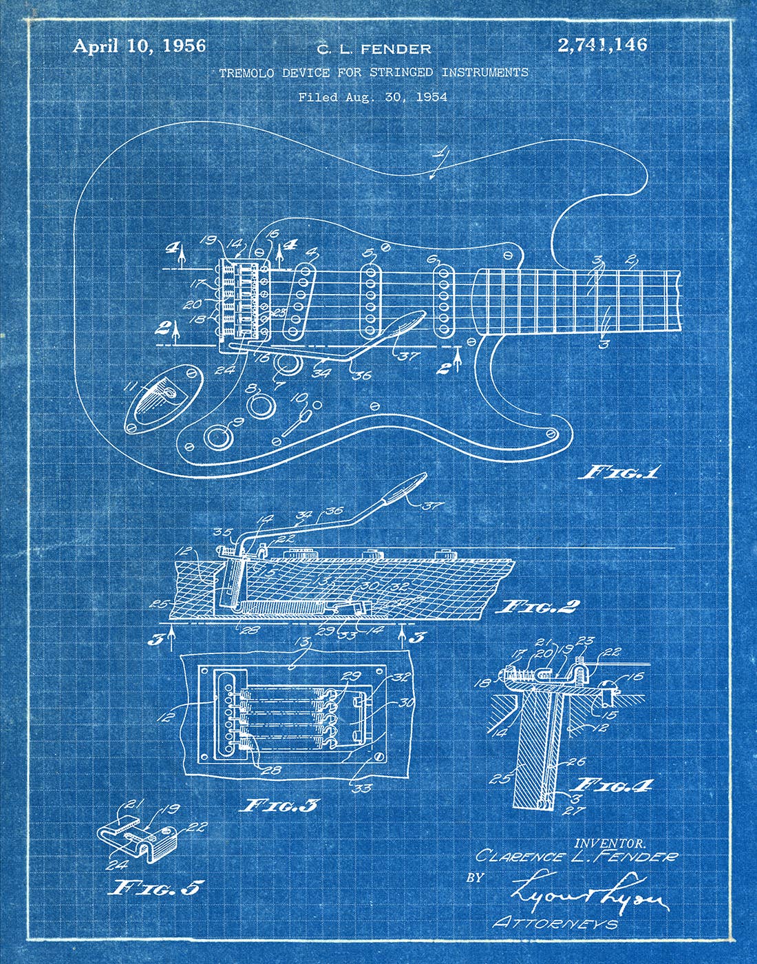 Fender Guitar 1956 Patent Art Print - Fresh Prints of CT | Helix Sounds