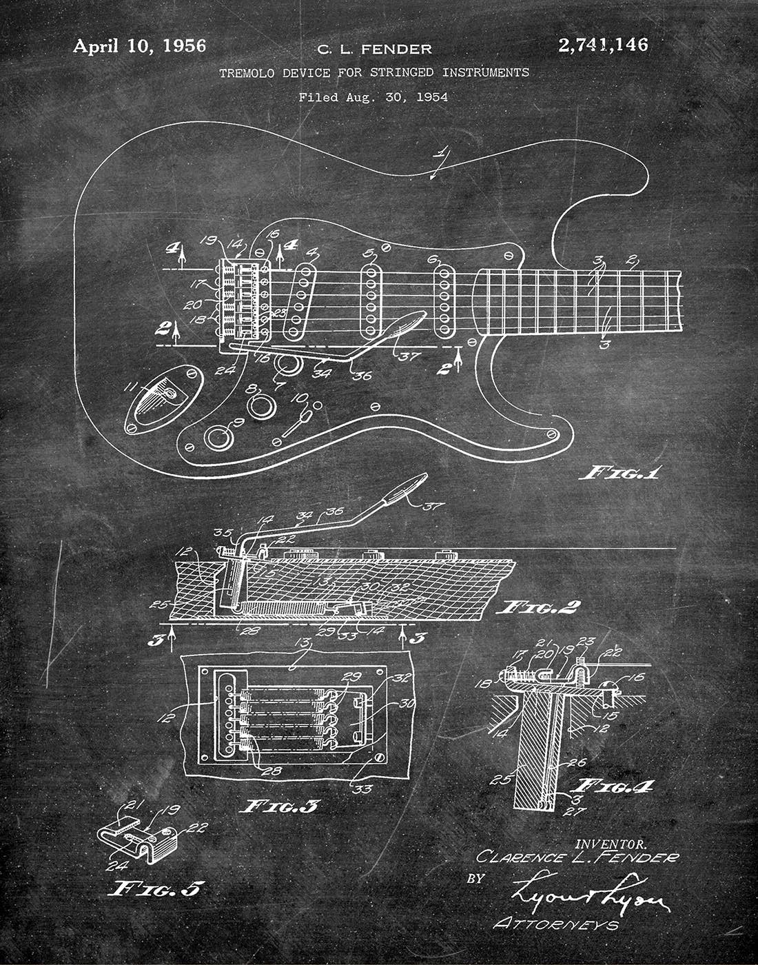 Fender Guitar 1956 Patent Art Print - Fresh Prints of CT | Helix Sounds