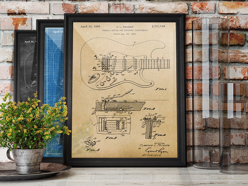 Fender Guitar 1956 Patent Art Print-Fresh Prints of CT-Helix Sounds