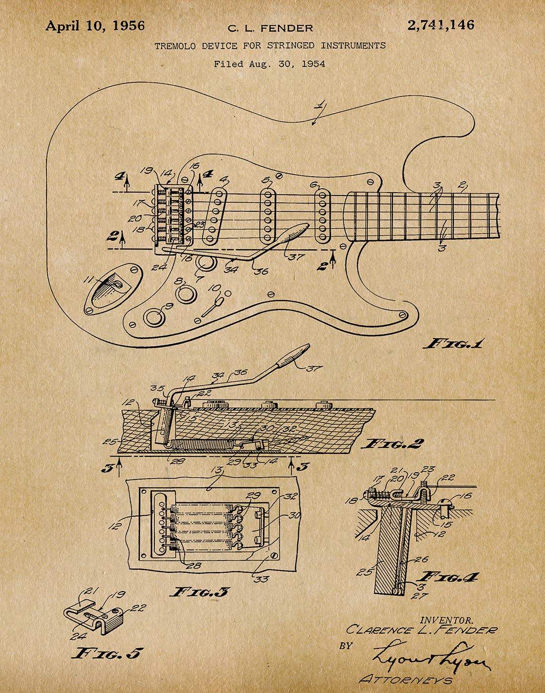 Fender Guitar 1956 Patent Art Print - Fresh Prints of CT | Helix Sounds