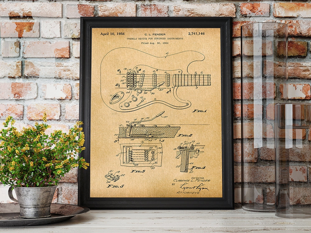 Fender Guitar 1956 Patent Art Print - Fresh Prints of CT | Helix Sounds